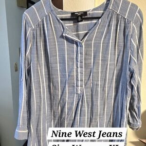 Nine West Light Blue and White Striped Women's Tunic